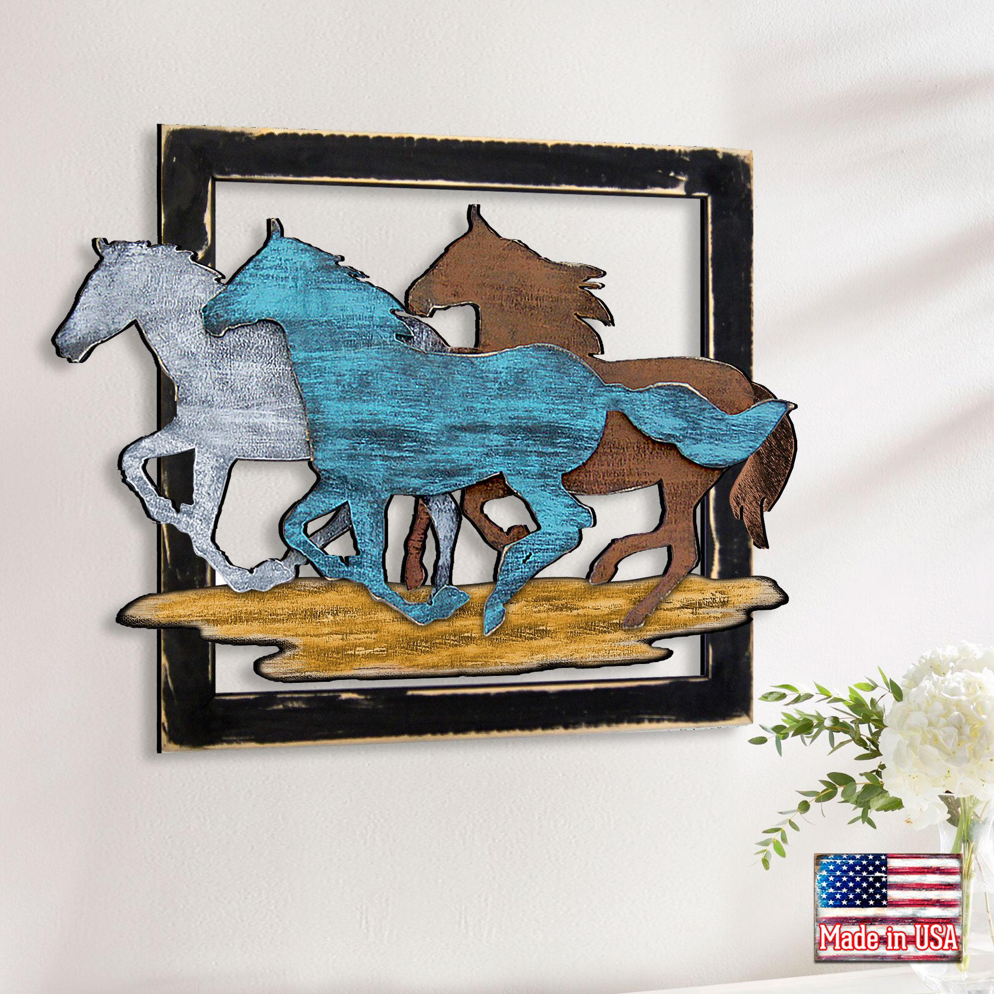 Rustic Horse Art - Wild Stallions Wooden Framed Wall Decor G98159S3 - Etsy