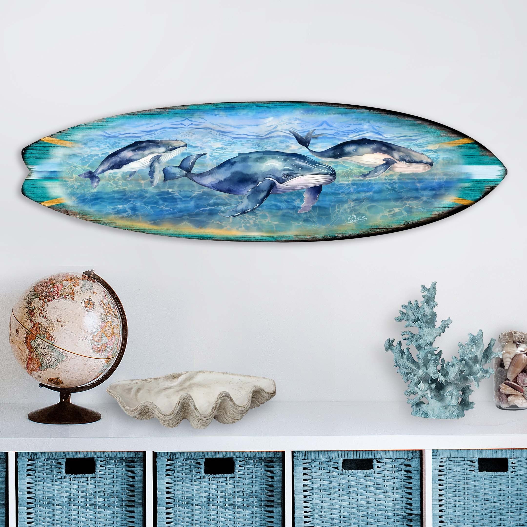 Whale Harmony Surfboard Wall Art - Handcrafted From Wood With Unique ...