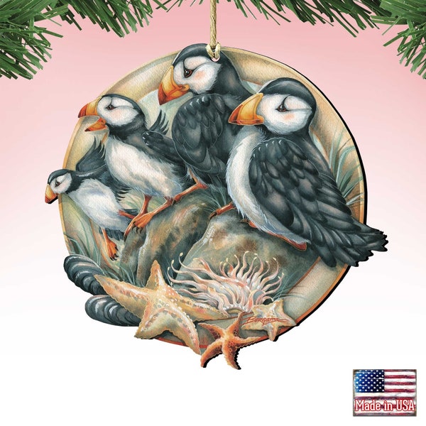 Holiday Wood Ornaments - Send in the Clowns Puffins Art by Jody Bergsma - Christmas Tree Decor - Housewarming Gift - Bird Lovers  8591848-JB