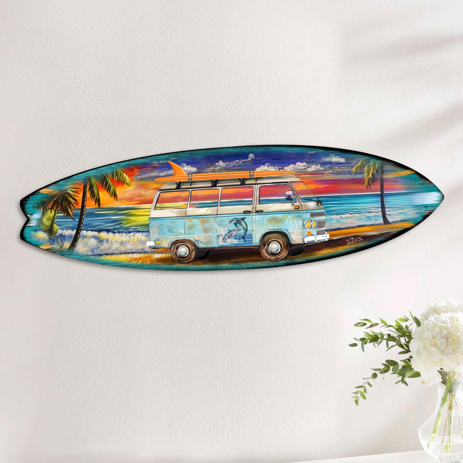 Beach Surf Van Surfboard Coastal Wooden Wall Art by G. Debrekht ...