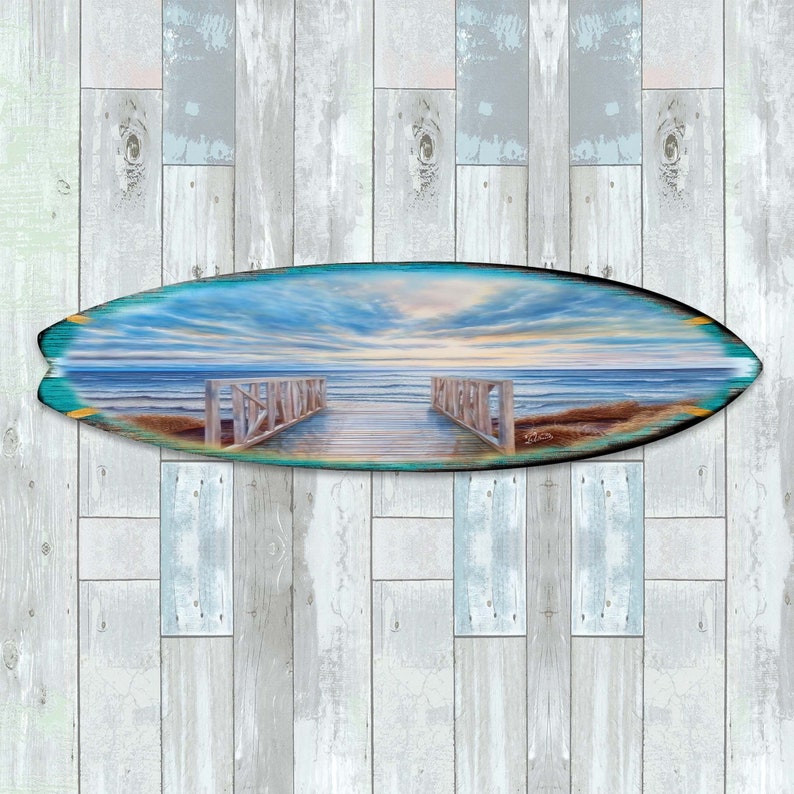 Pier Surfboard Coastal Wall Art - Handcrafted Wooden Wall Decor From ...