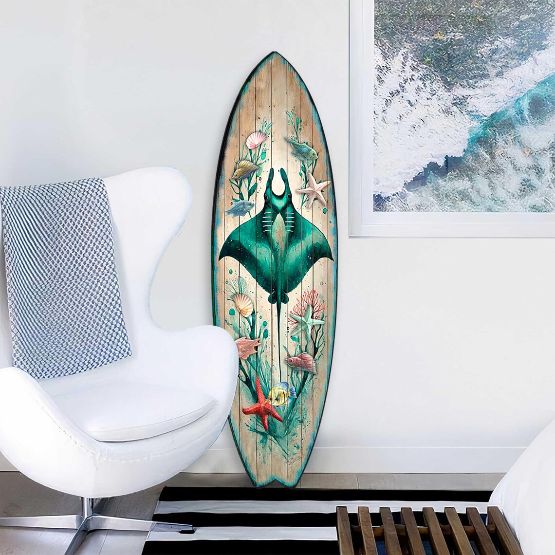 Manta Ray Surfboard Wall Art – Handcrafted Coastal Ocean Decor by G ...