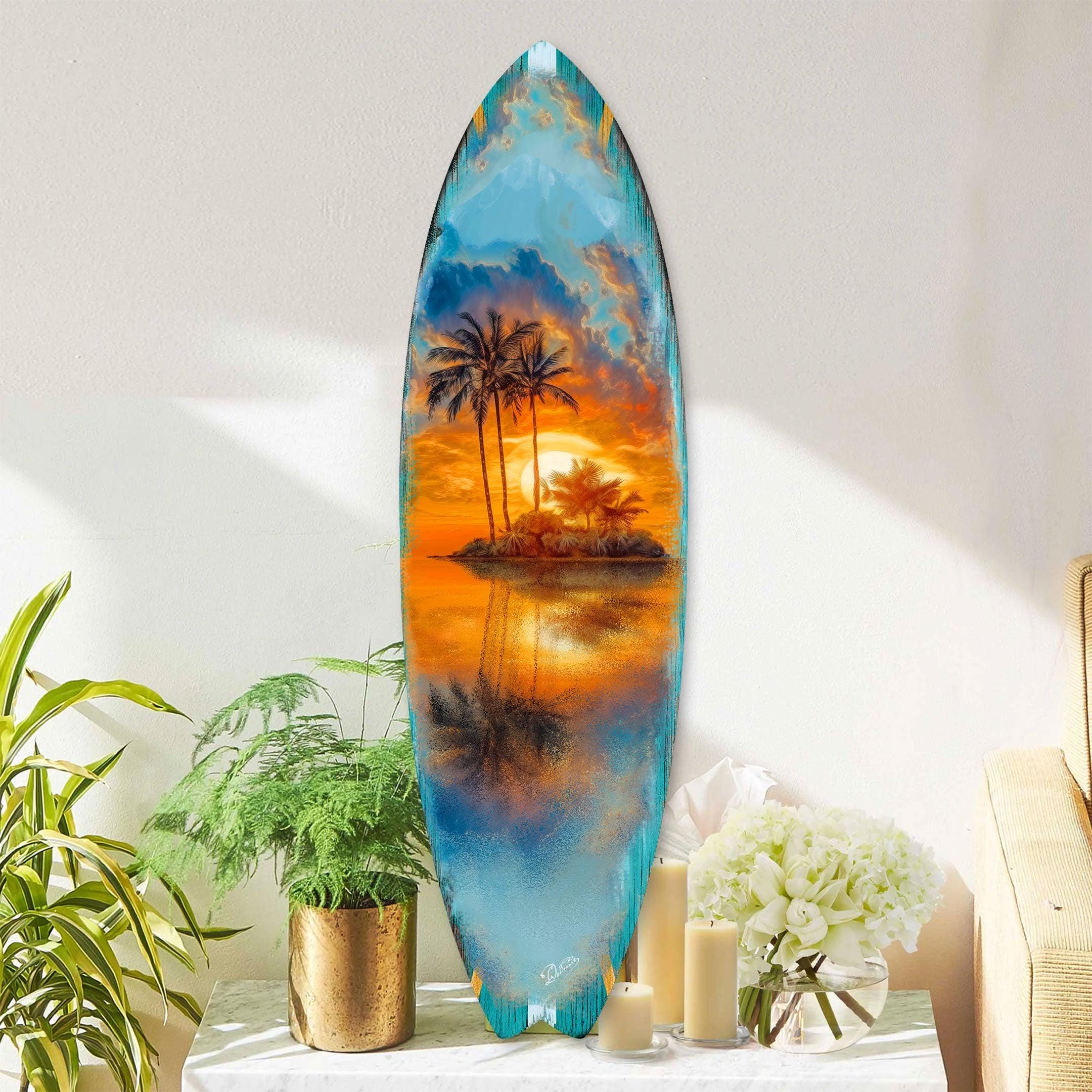 Tropical Sunset Surfboard Wall Art – Handcrafted Coastal Wall Decor ...