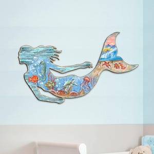 Coastal Wall Art - Wood Mermaid Rustic Decor - Beach Home Design ...