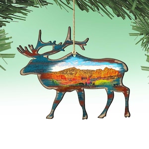 Holiday Wood Decor - Elk Ornament Art by G DeBrekht - Log Cabin Christmas Decor - Housewarming Gift - Party Gifts - Woodsy Holidays 8198221