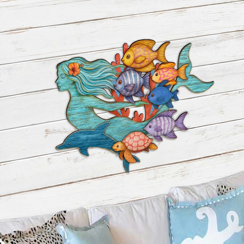 Handcrafted Mermaid Coastal Door Hanger – Tropical Underwater Wall Art ...