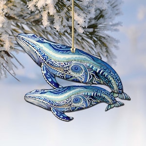 Alaskan Magic Humpback Ornaments - Coastal Wildlife Christmas Wooden Décor for the Holiday Tree, USA-made  - 8710107-2 by G.Debrekht