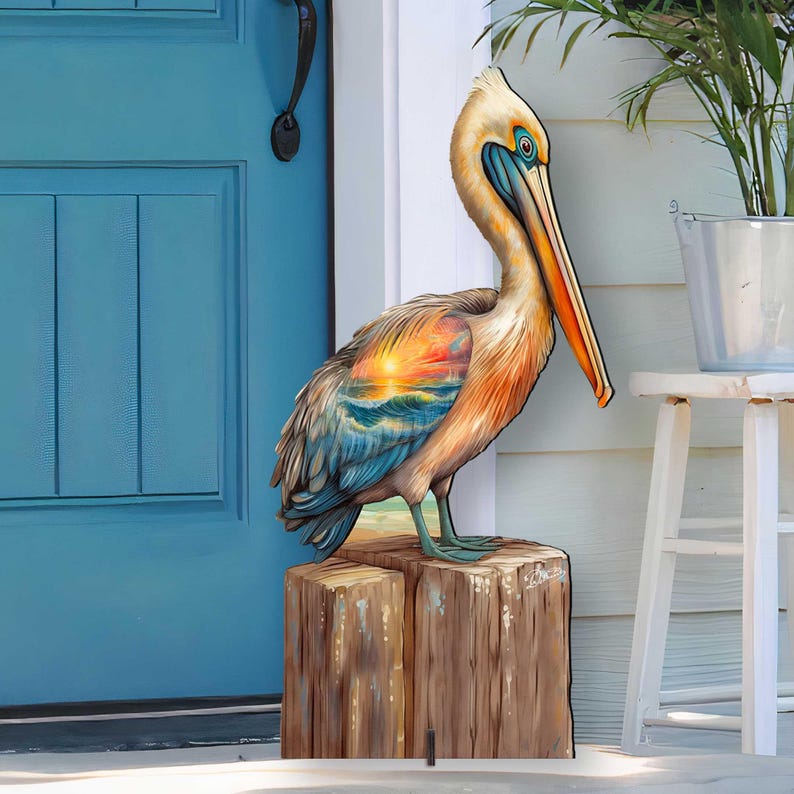 Coastal Pelican Outdoor and Indoor Decor Wooden Lawn Porch and Garden Decoration Art by G Debrekht Coastal Holiday Decor - 8652801F image 4