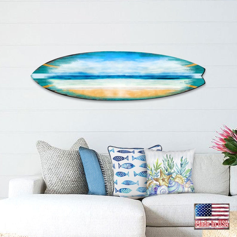 Coastal Wall Art Ocean Board Wooden Surfboard Door Hanger Art by G.DeBrekht Beach House Decor Housewarming Gift 8490102HS image 1