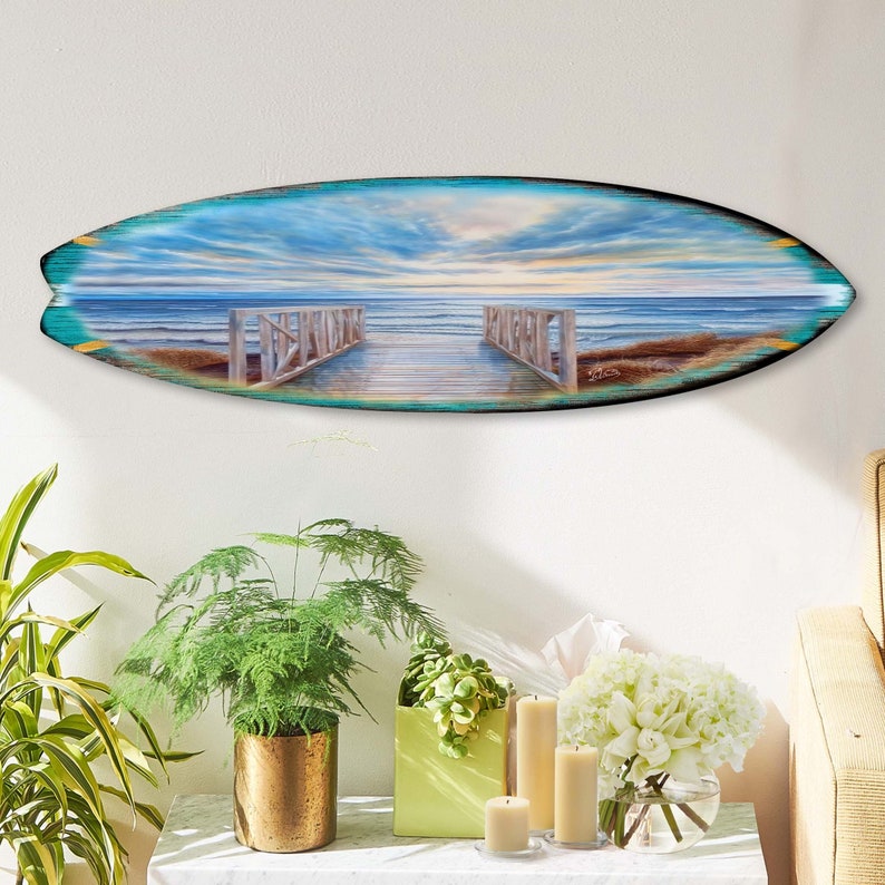 Pier Surfboard Coastal Wall Art - Handcrafted Wooden Wall Decor From ...