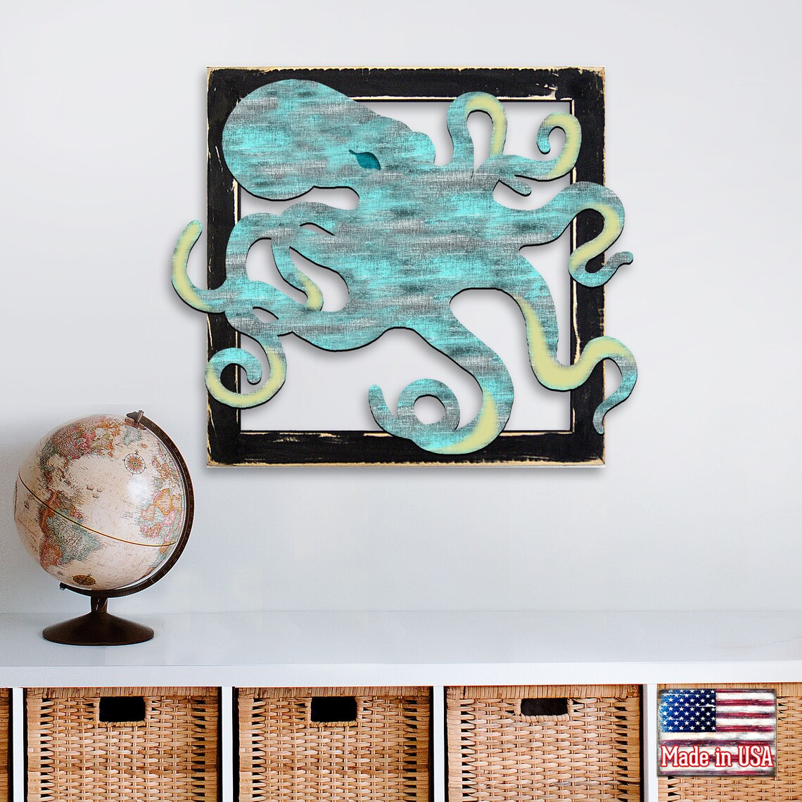 Wall Art Rustic Octopus in Frame Wood Wall Decor G98512S Etsy