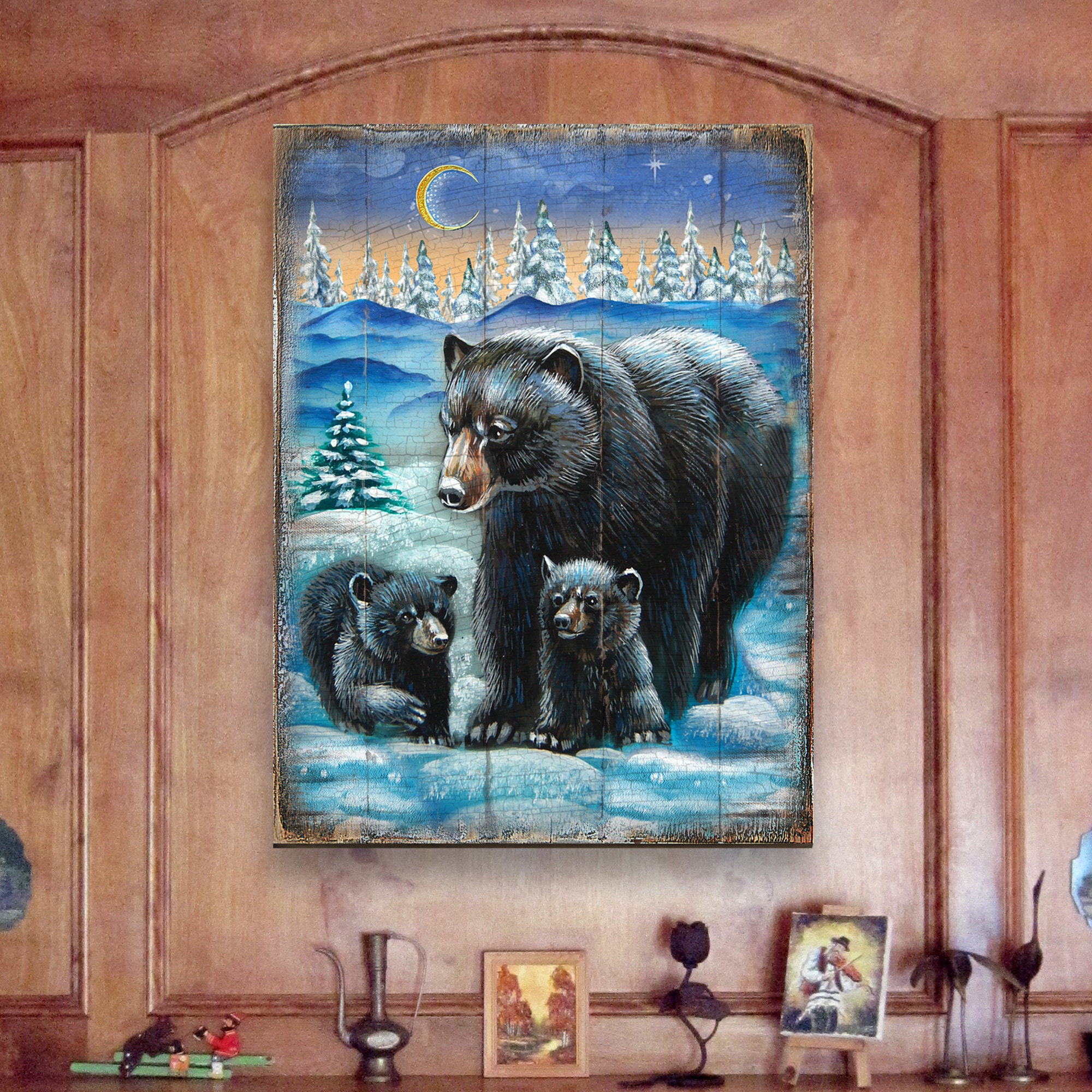 Bear Decor Bear Wall Art Black Bear Art on Wood Block Etsy