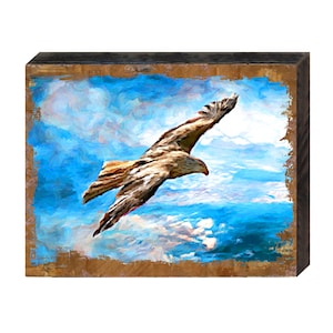 Flying Hawk Wall Art - Flying Hawk Art on Wood Block - Flying Hawk Art on Wood - Flying Hawk Pallet Wall Art 95295B Made in the USA