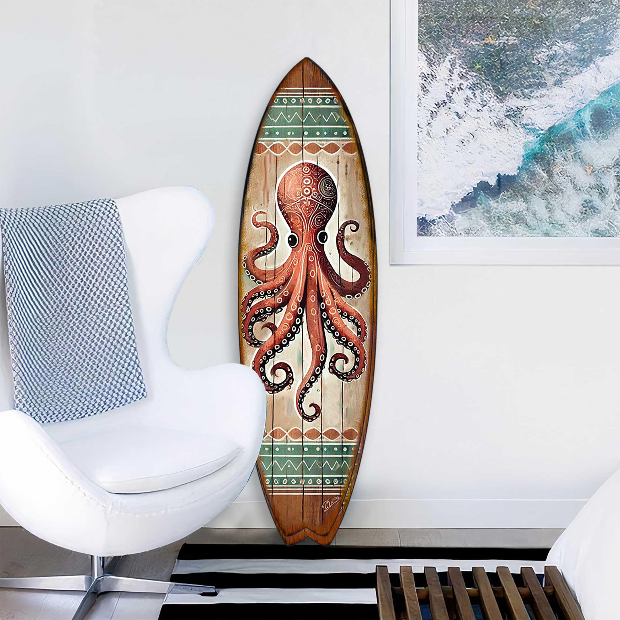 Handcrafted Coastal Ocean Decor by G.debrekht - Octopus Surfboard Wall ...