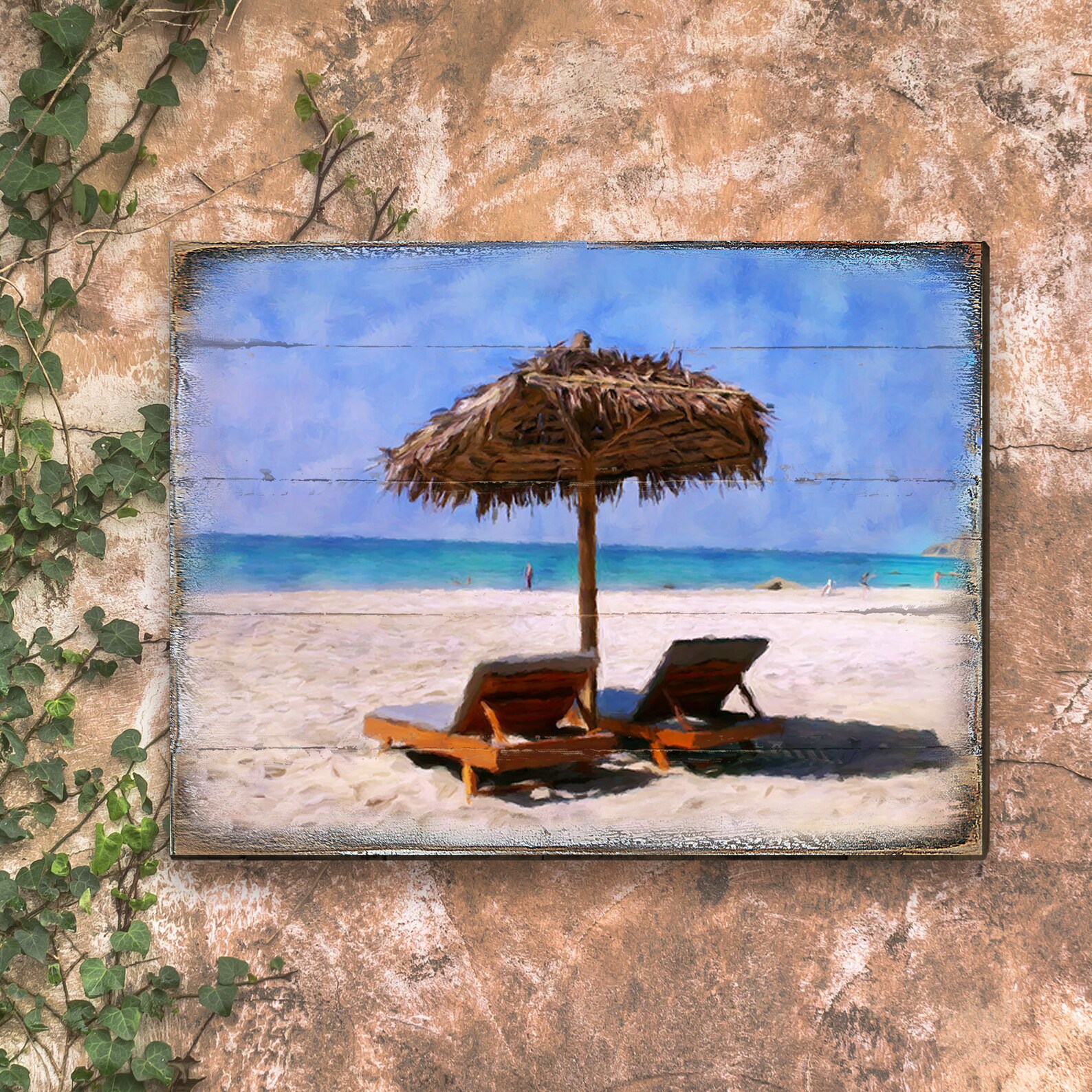 Beach House Wall Decor Ocean Wall Art Beach Chairs Art on Wood Block