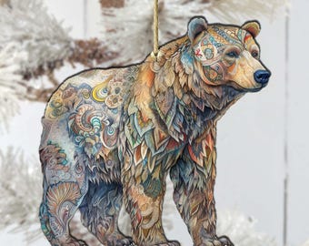 Alaskan Majestic Bear Ornaments - Christmas Nature Wooden Décor for the Holiday Tree, Handcrafted in the USA - 8710106-1 by G.Debrekht