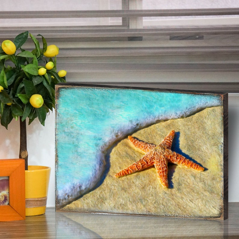 Beach Wall Decor Wall Art Starfish Wood Block Art on Etsy