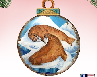 Coastal Christmas Ornaments | Sea Lions Wooden Ornaments | Art by G.DeBrekht 8025377