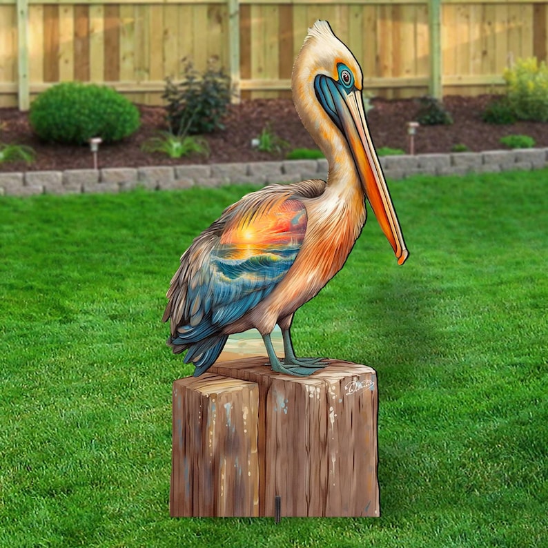 Coastal Pelican Outdoor and Indoor Decor Wooden Lawn Porch and Garden Decoration Art by G Debrekht Coastal Holiday Decor - 8652801F image 2