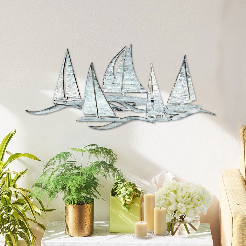 Coastal Wall Art Wood Beach Decor Wall Art SAILING FLEET Coastal Wooden