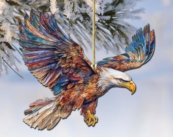 Flying Bald Eagle Ornaments - Christmas Nature Wooden Décor for the Holiday Tree, Handcrafted in the USA - 8710101-3 by G.Debrekht