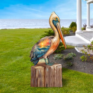 Coastal Pelican Outdoor and Indoor Decor Wooden Lawn Porch and Garden Decoration Art by G Debrekht Coastal Holiday Decor - 8652801F image 5