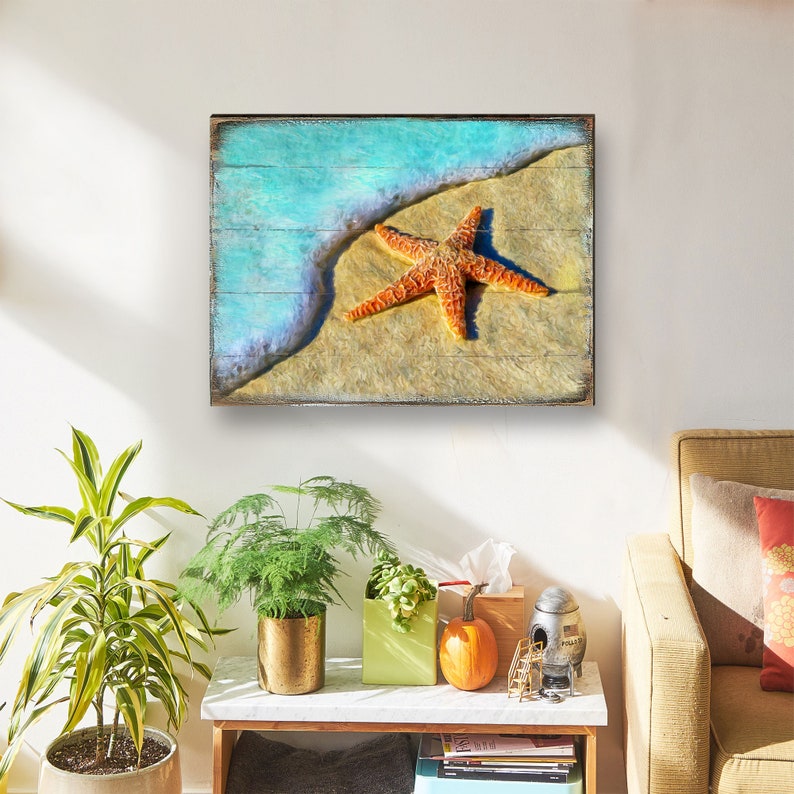 Starfish Rustic Wall Art - Coastal Beach House Decor - Handcrafted ...