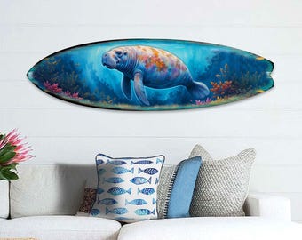 Manatee Surfboard Wall Art – Handcrafted Coastal Decor - Surfboard Wall Decor for Beach House & Nautical Interiors -G.Debrekht Art-8490140HS