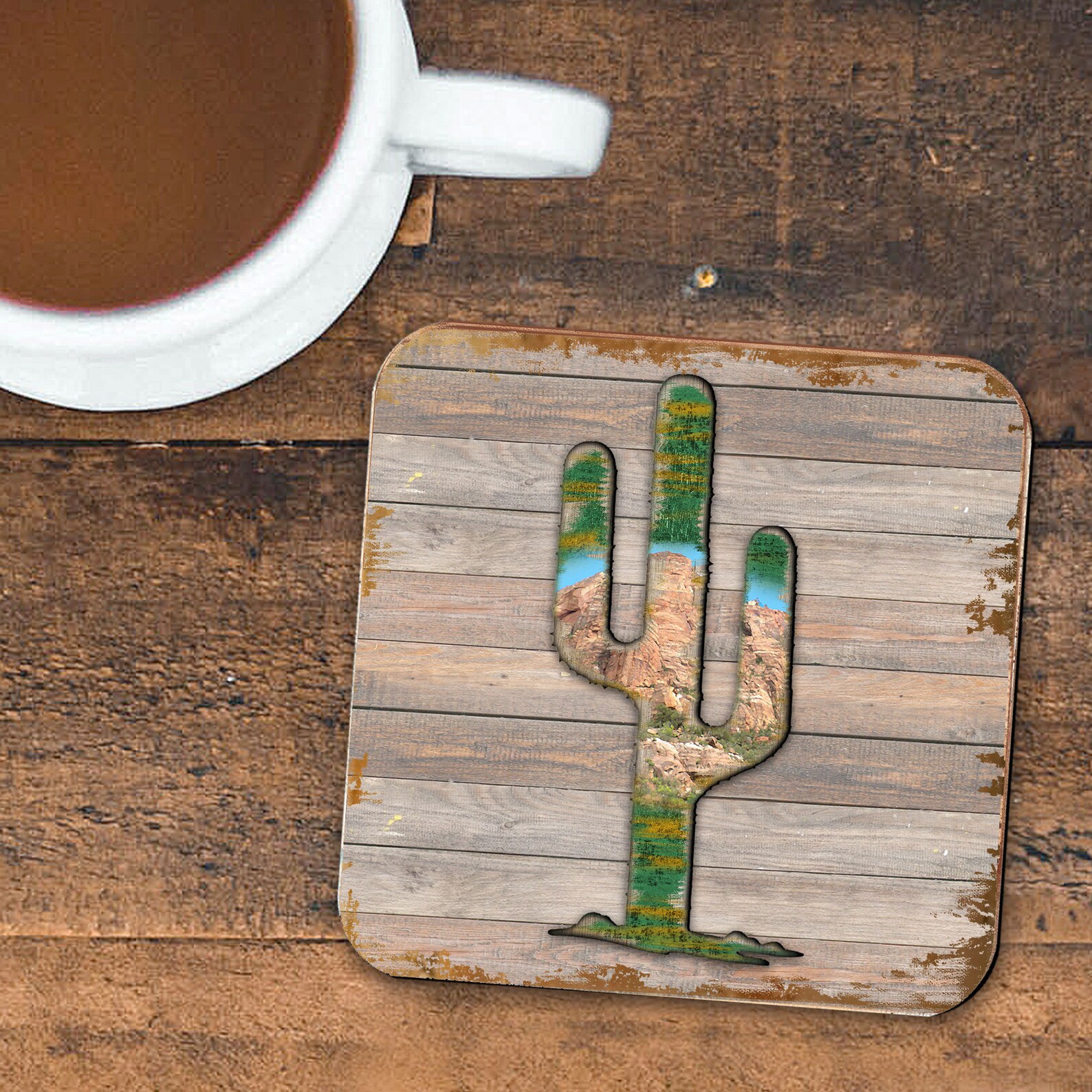 Wooden Coasters Set Cactus Coaster Handcrafted Set of 4 8199416CS4 Etsy