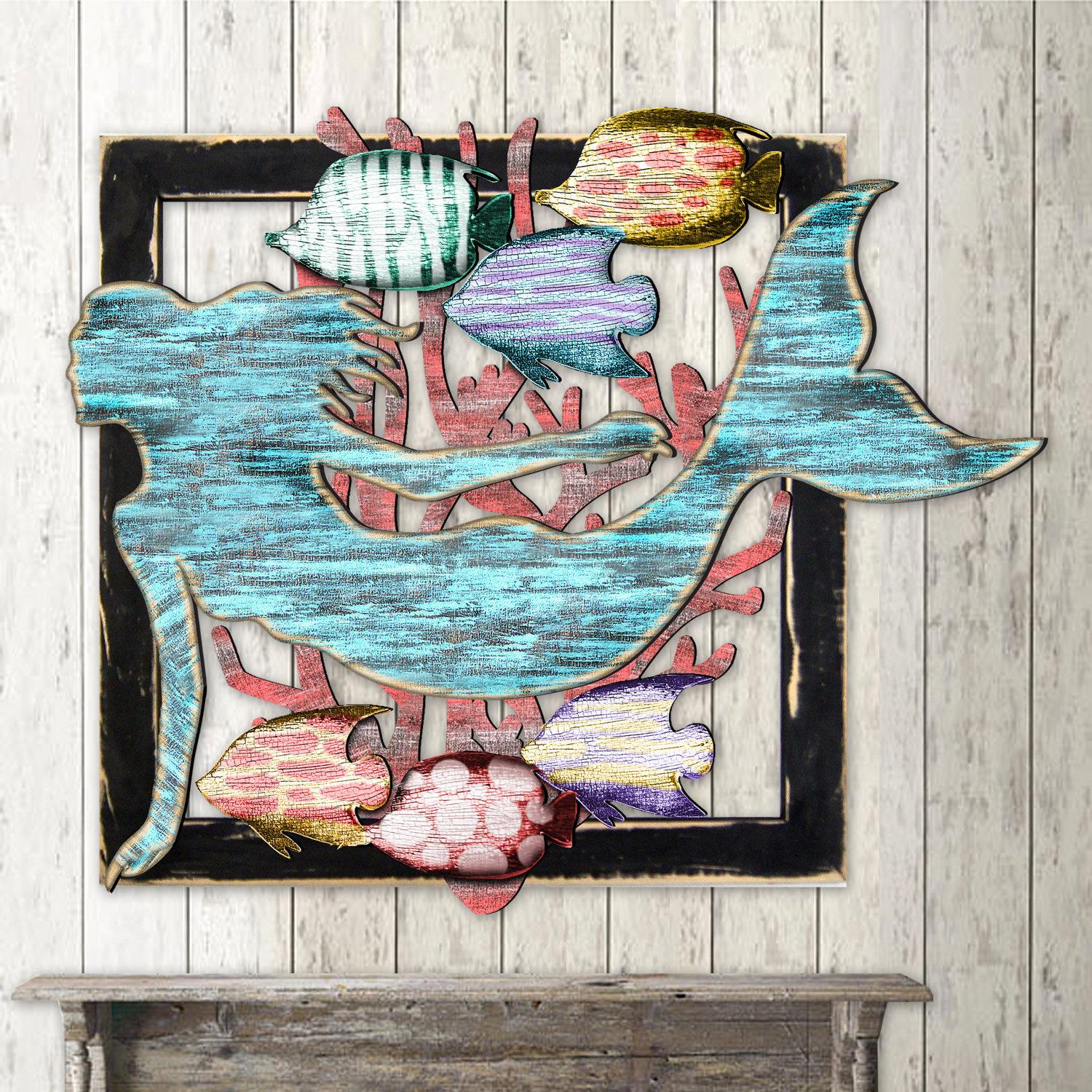 Coastal Wood Decor - Mermaid Framed Wall Art - Rustic Coastal Decor ...