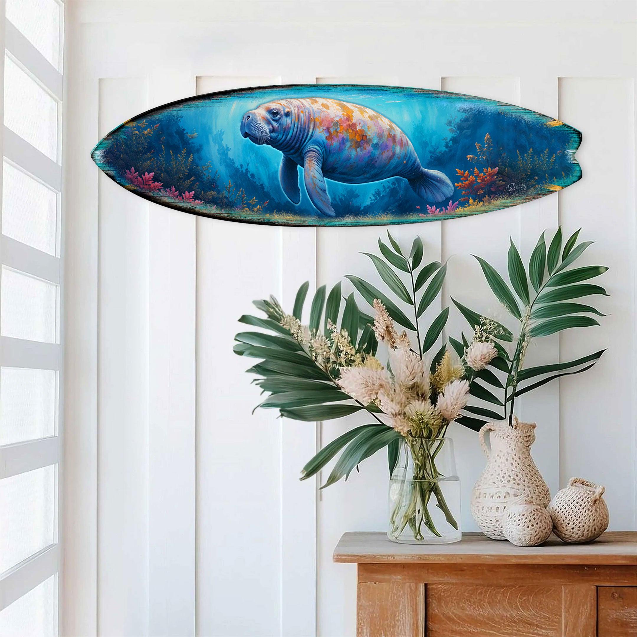 Manatee Surfboard Wall Art – Handcrafted Coastal Decor - Surfboard Wall ...