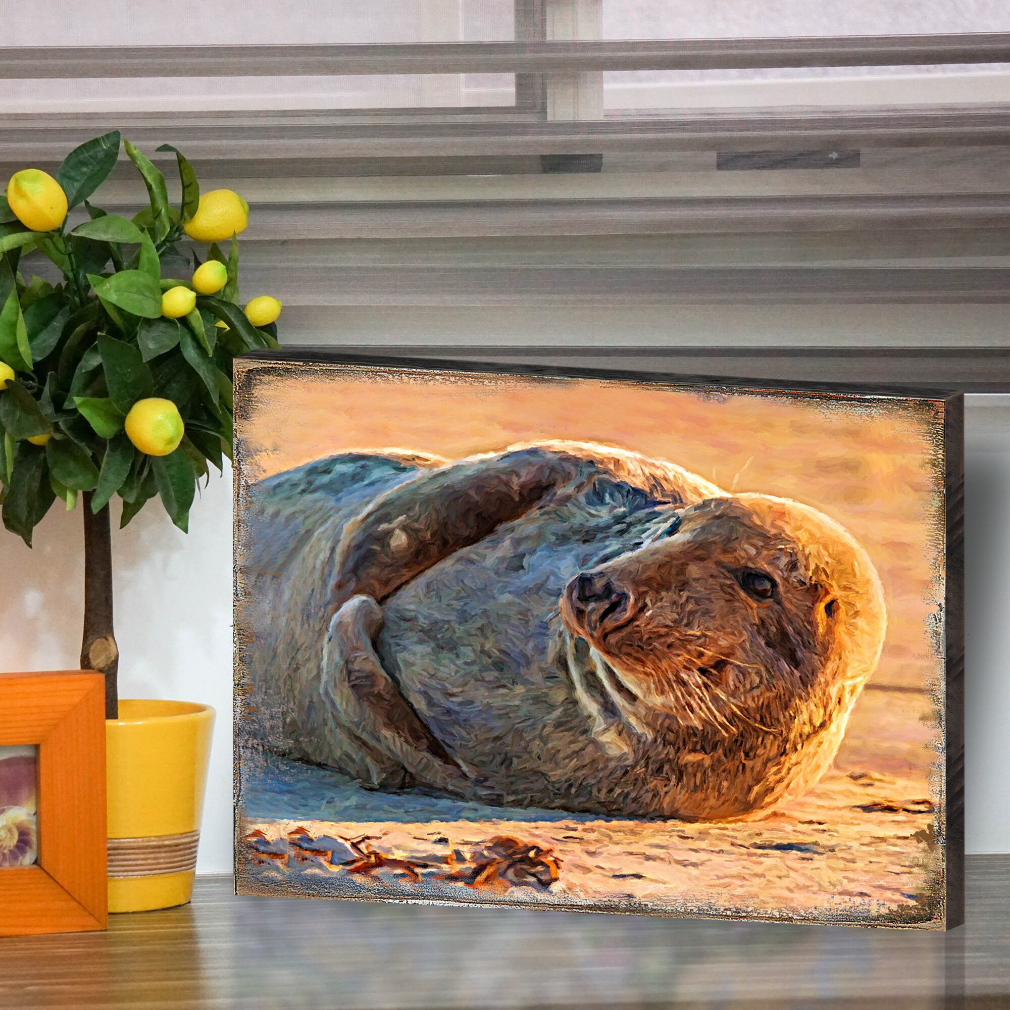 Wall Decor Wall Art Seal Art on Wood Block Art on Wood Etsy