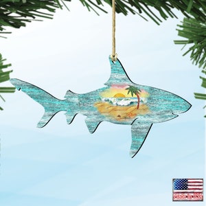 Shark Ornament Art by G DeBrekht - Coastal Handcrafted Wooden Holiday Decor for Christmas Tree - 8198515
