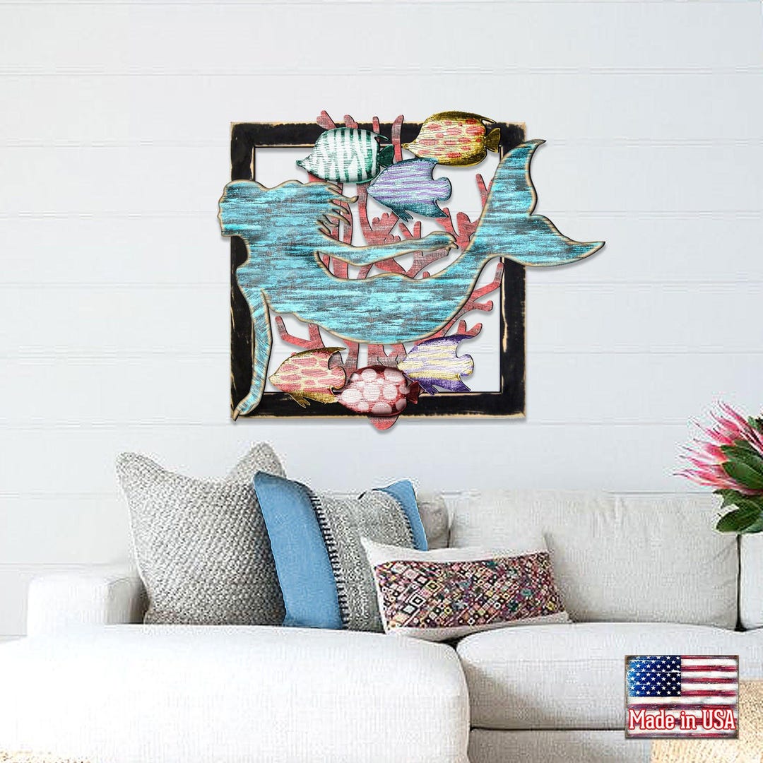 Coastal Wood Decor - Mermaid Framed Wall Art - Rustic Coastal Decor ...