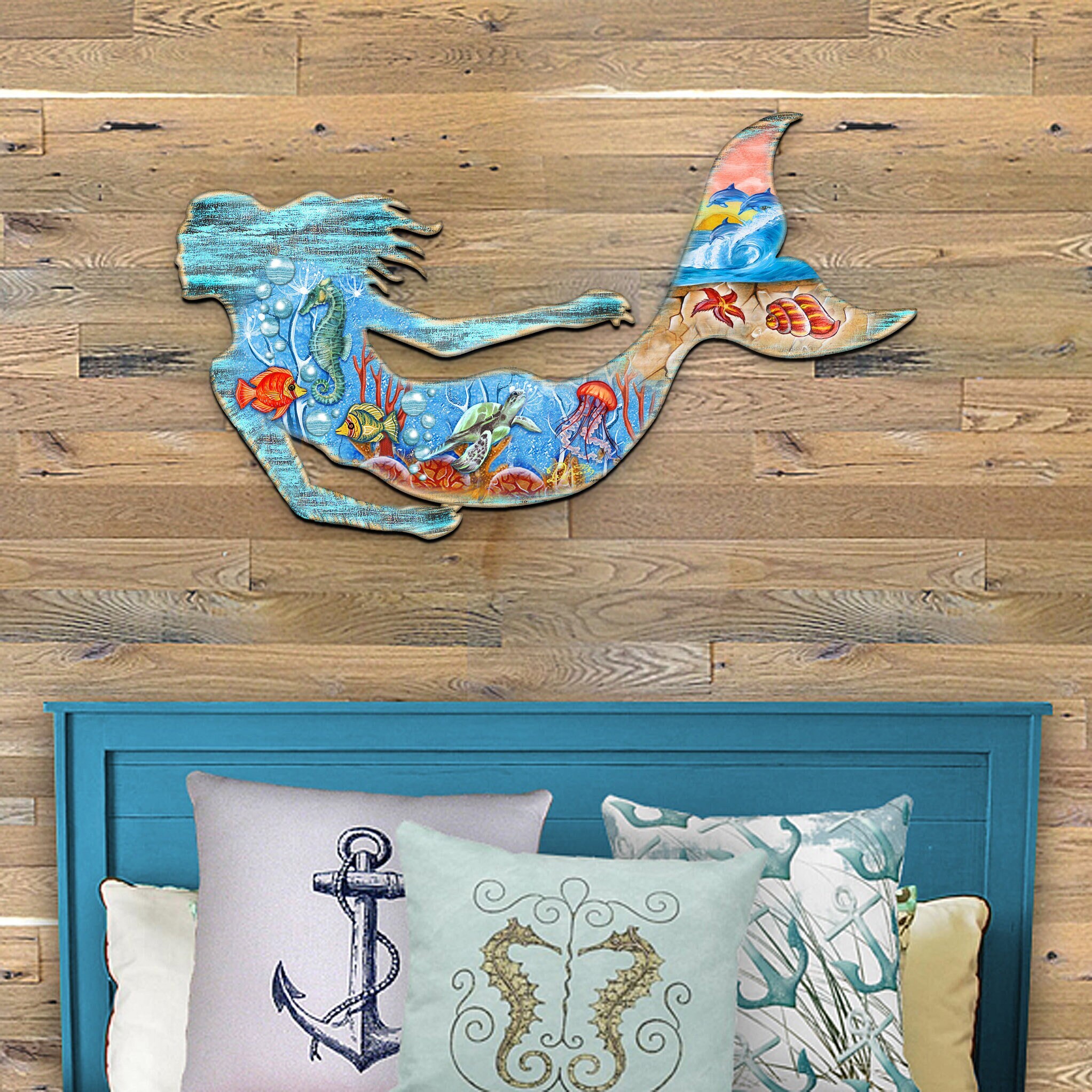 Coastal Wall Art Wood Mermaid Rustic Decor Beach Home - Etsy
