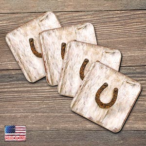 Set of 4 Horseshoe Coasters – Handcrafted Wooden Table Decor, Farmhouse Western Art 8198622C