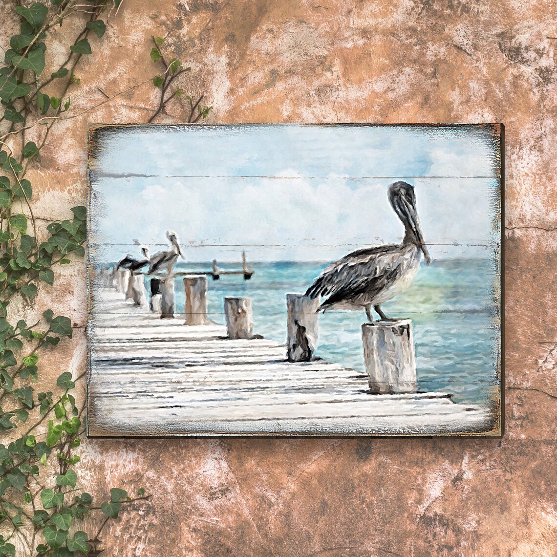 Coastal Wall Decor Pelican Wall Art Pelican on the Dock Etsy