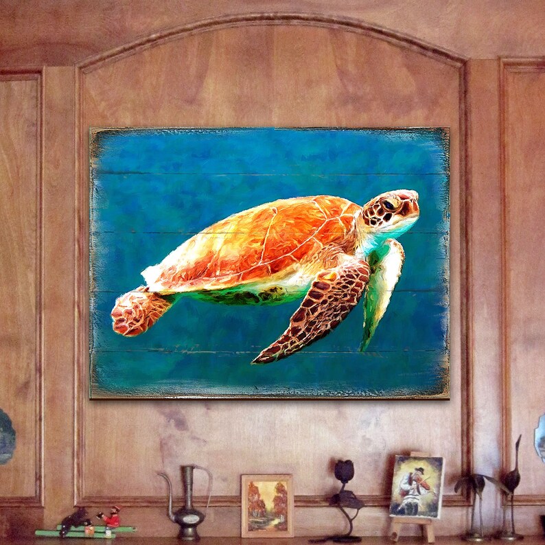 Wall Decor Wall Art Sea Turtle Art on Wood Block Art on Wood Pallet ...