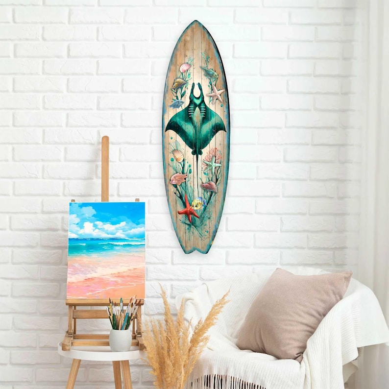 Manta Ray Surfboard Wall Art – Handcrafted Coastal Ocean Decor by G ...