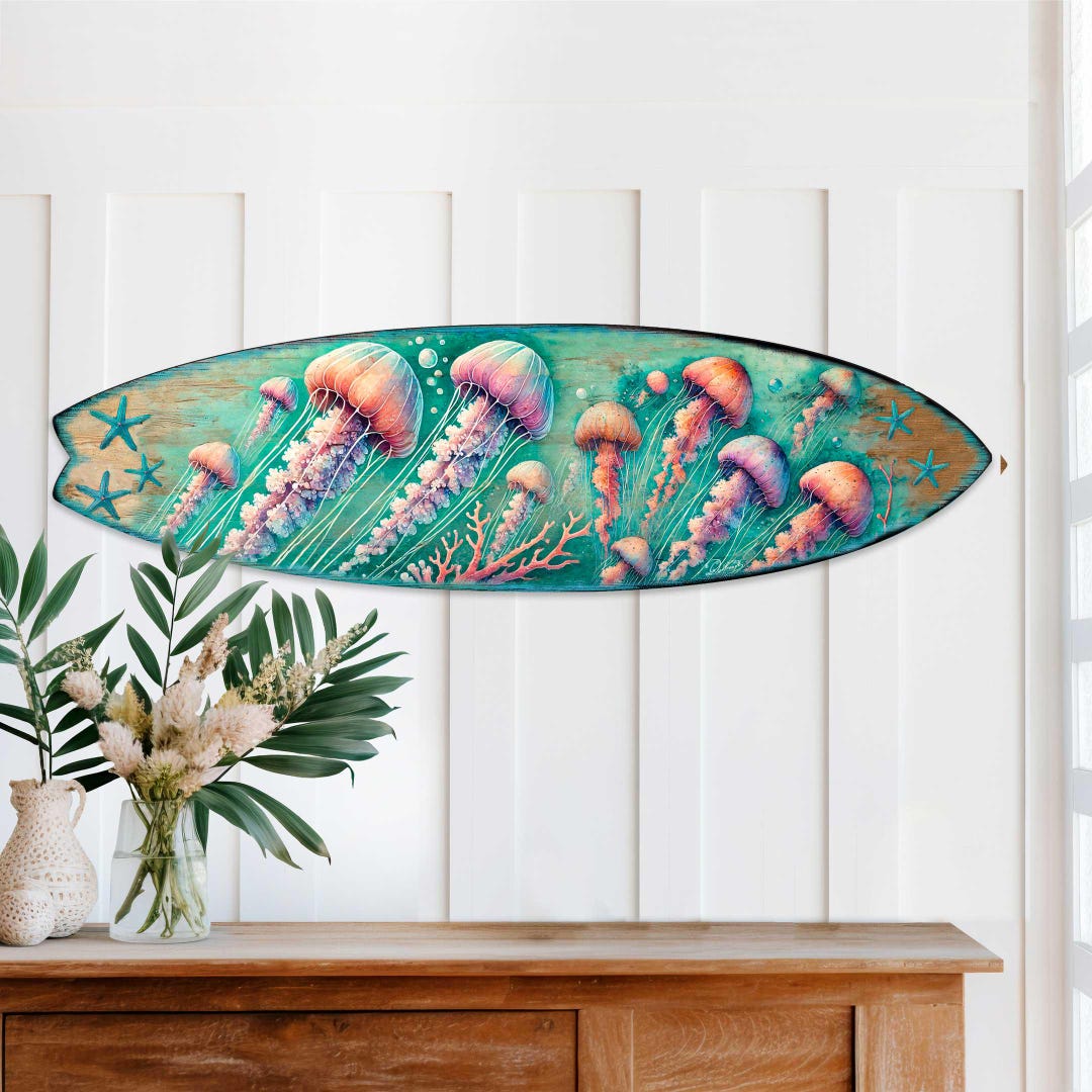 Jellyfish Surfboard Wall Art – Handcrafted Coastal Decor by G.debrekht ...