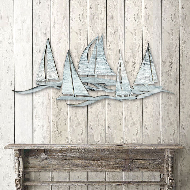 coastal-wall-art-wood-beach-decor-wall-art-sailing-fleet-coastal-wooden