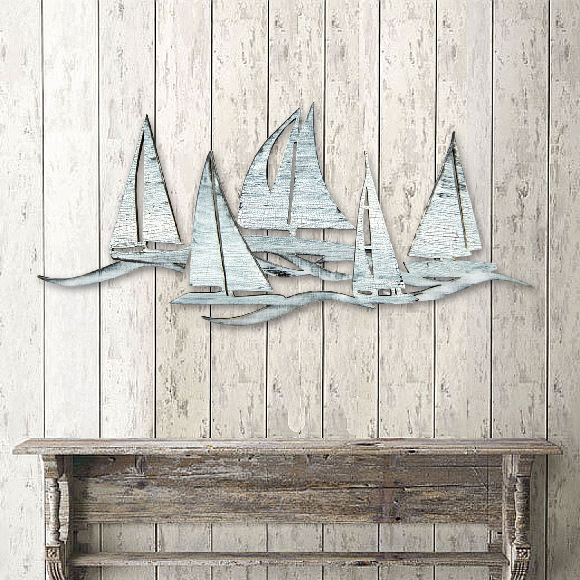 Coastal Wall Art Wood Beach Decor Wall Art SAILING FLEET Coastal Wooden Decorative Wall Art