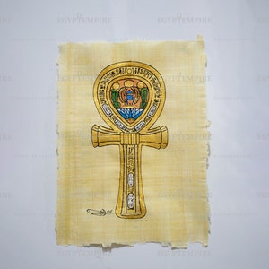 The Egyptian Ankh or &quot;Key of Life&quot; handmade & hand painted Papyrus, 14&quot; by 10 inches, Ancient Egyptian art, Frameable Wall Art