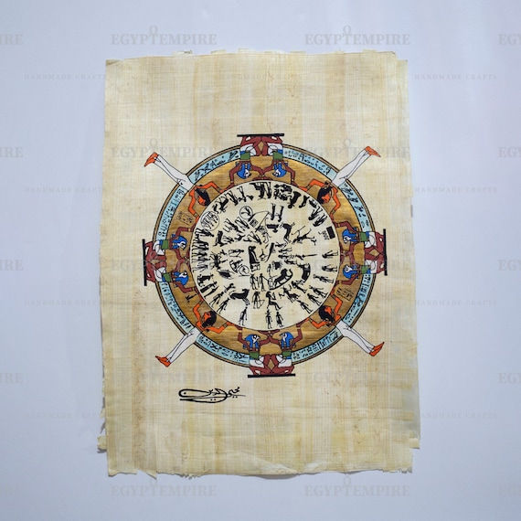 手描きのエジプトの星座パピルス：古代占星術の壁アート（14インチ×10