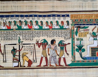 Weighing of the Heart "Judgment by the Gods" Amit,Handmade Hand painted Egypt Papyrus, 37" by 14" , Ancient Egyptian art, Frameable Wall art