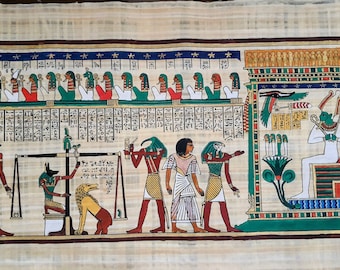 手作りパピルス画：ナイル川デルタでの狩猟、古代エジプト美術（14