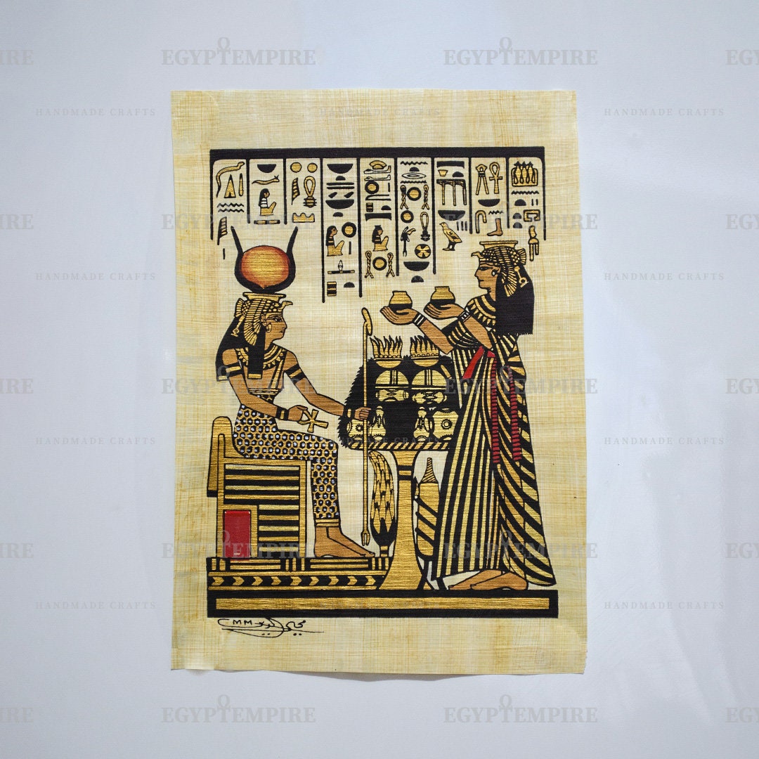 ネフェルタリ王妃のパピルス画：手作りエジプト壁画（15インチ×12