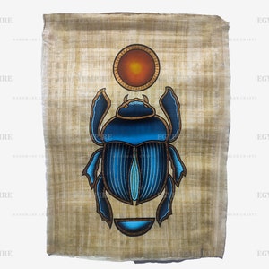 Ancient Egypt Blue Scarab Beetle ,15&quot;x11&quot; Handmade Hand-painted, Egyptian papyrus, Egyptian art, Wall décor, Ancient Egyptian art, frameable