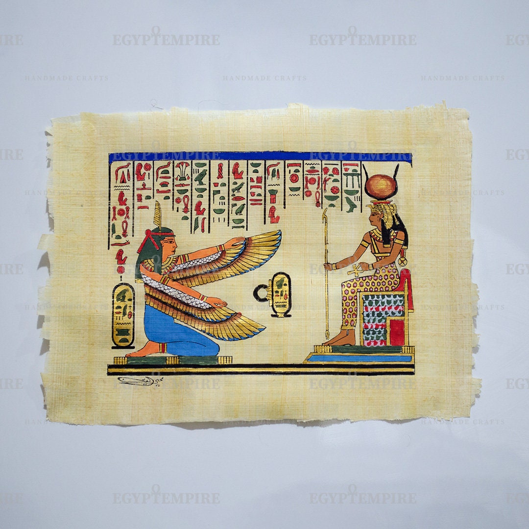 Goddess Maat & Hathor Papyrus Painting: Ancient Egyptian Wall Art (14 ...