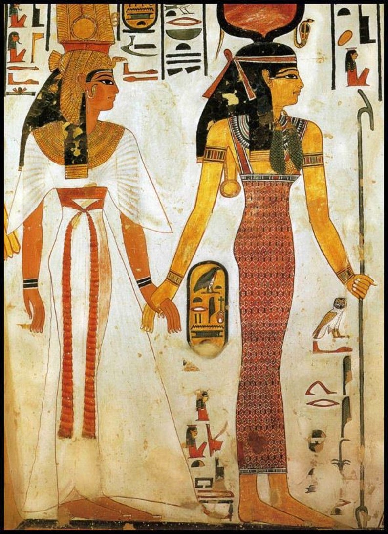 Queen Nefertari & goddess ISIS, handmade, handpainted Egypt papyrus, 14X10 inches, Ancient Egyptian art, Frameable Wall art. image 3